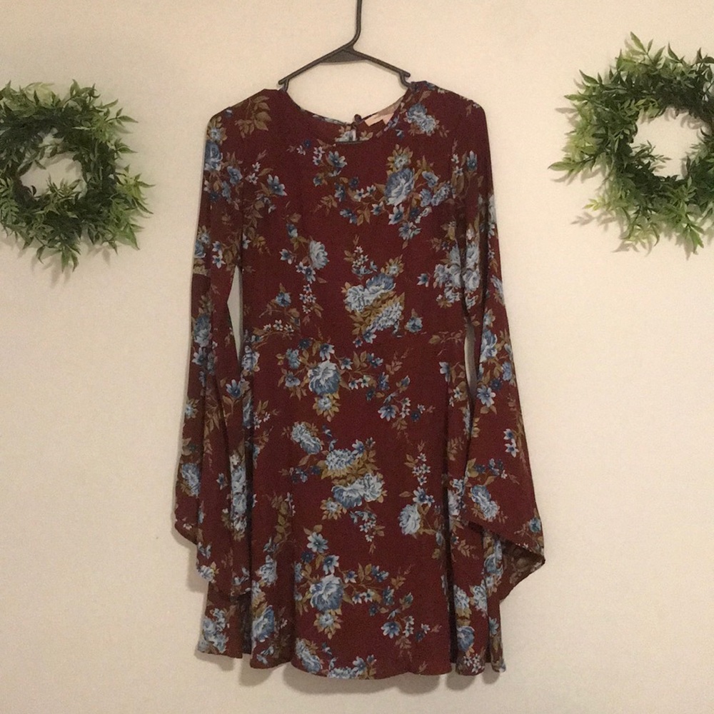 Burgundy bell sleeve dress